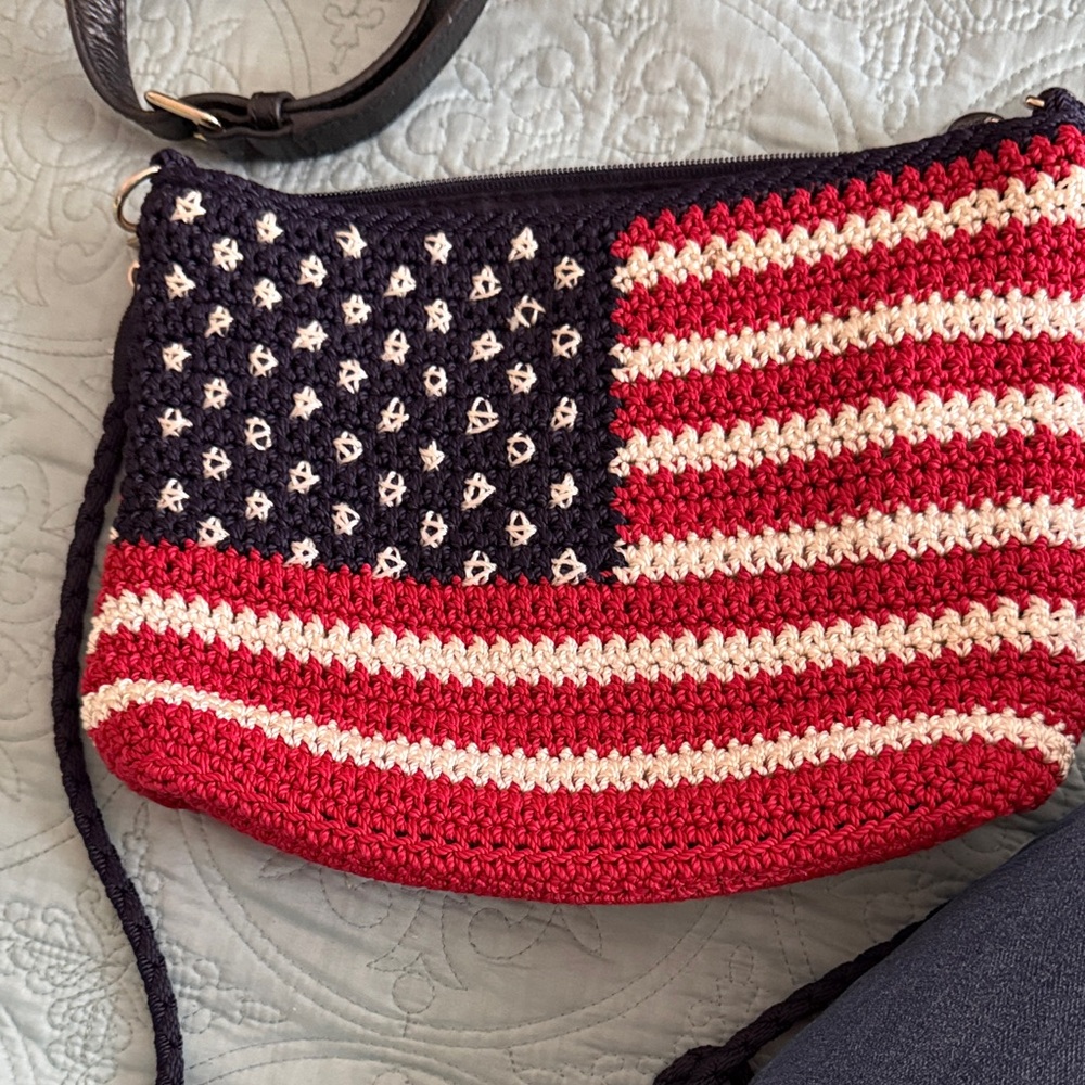 The Sak Red and Blue Crochet Crossbody Bag
